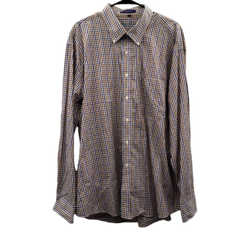Alan Flusser White, Purple & Yellow Plaid Long Sleeve Button Down Shirt Size XXL